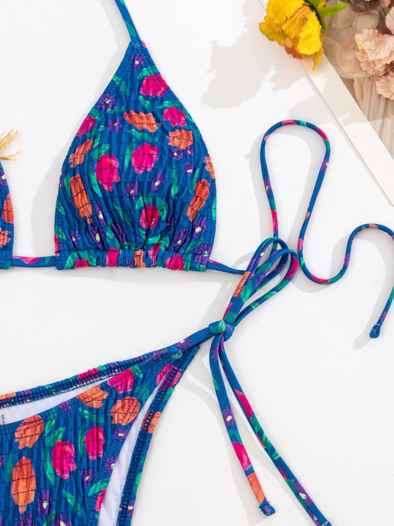 Bikini Bottoms with side bands in blue floral - Image 3