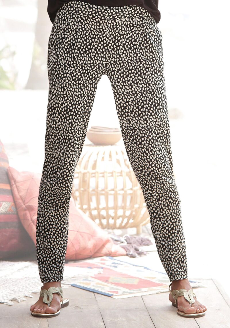 Beach Pants with floral print and pockets, lightweight jersey trousers