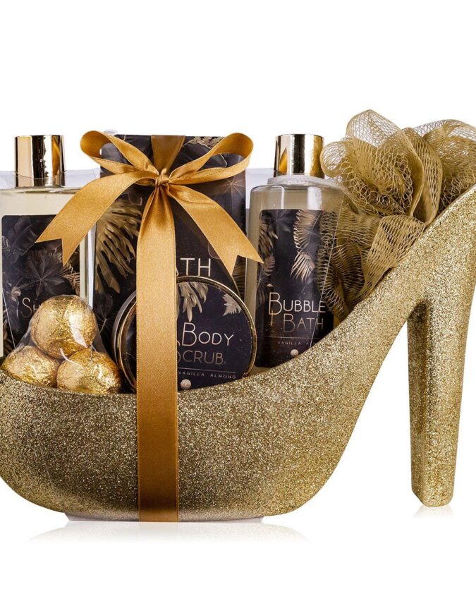 Care gift set "Luxury" bath set for women in glittering stiletto shoe
