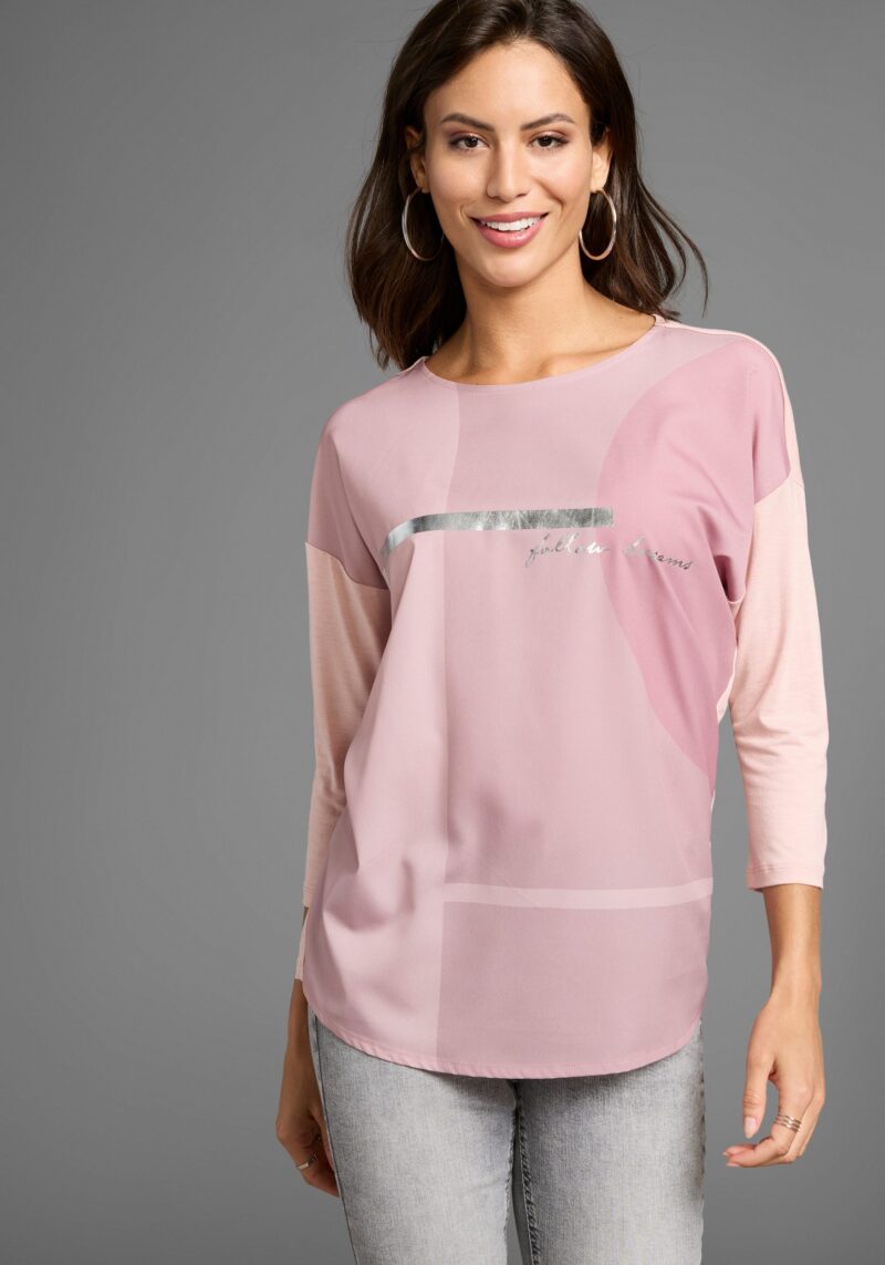 Shirt Blouse in material mix with foil print - Image 4