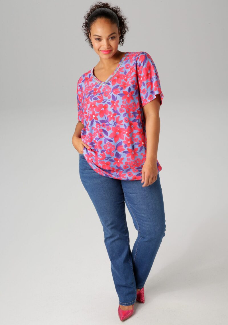 Shirt Blouse with glittering decorative ribbons on the V-neck - Image 4