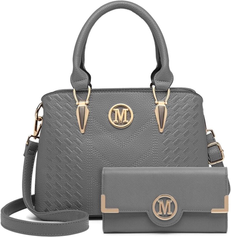 Handbag Handbag Women Medium Gray Wallet Set PU Leather - Image 2
