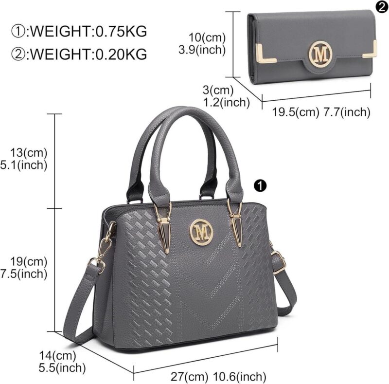Handbag Handbag Women Medium Gray Wallet Set PU Leather - Image 3