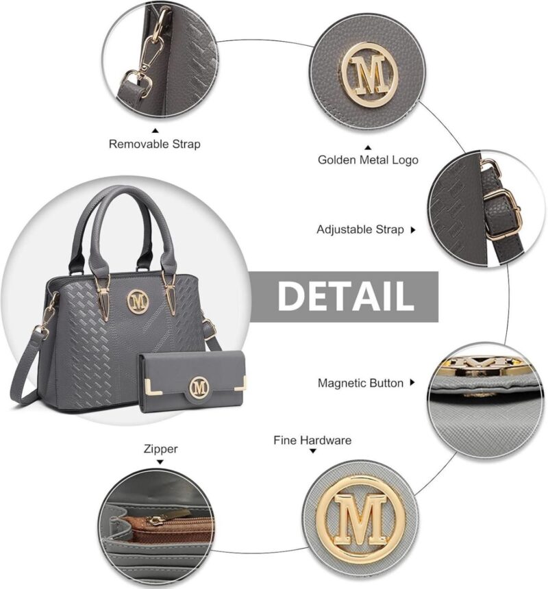 Handbag Handbag Women Medium Gray Wallet Set PU Leather - Image 4