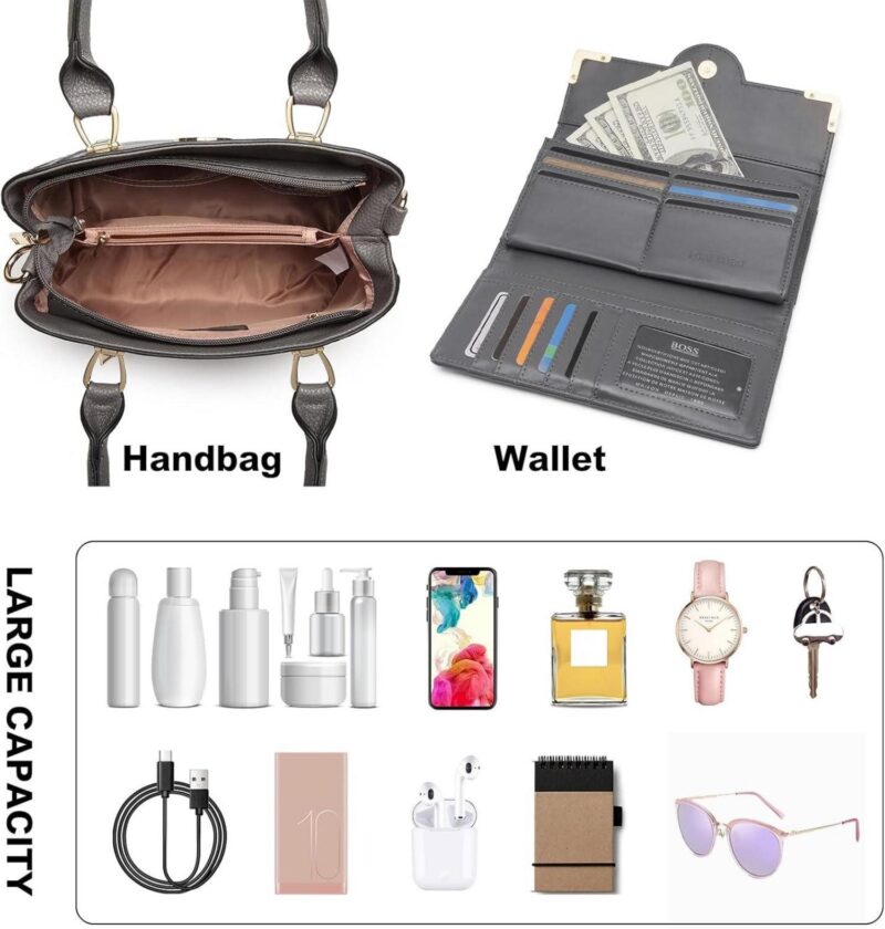 Handbag Handbag Women Medium Gray Wallet Set PU Leather - Image 5