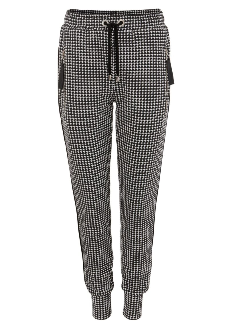 Pull-on trousers in a trendy houndstooth pattern and piping along the side seams - Image 5