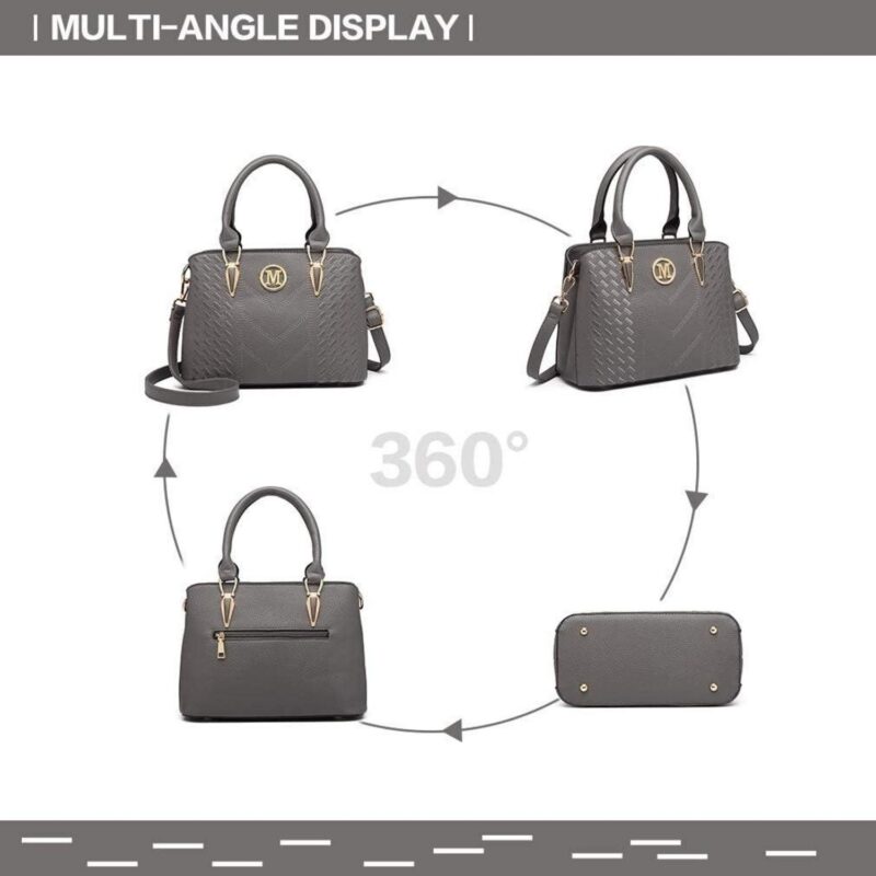 Handbag Handbag Women Medium Gray Wallet Set PU Leather - Image 6