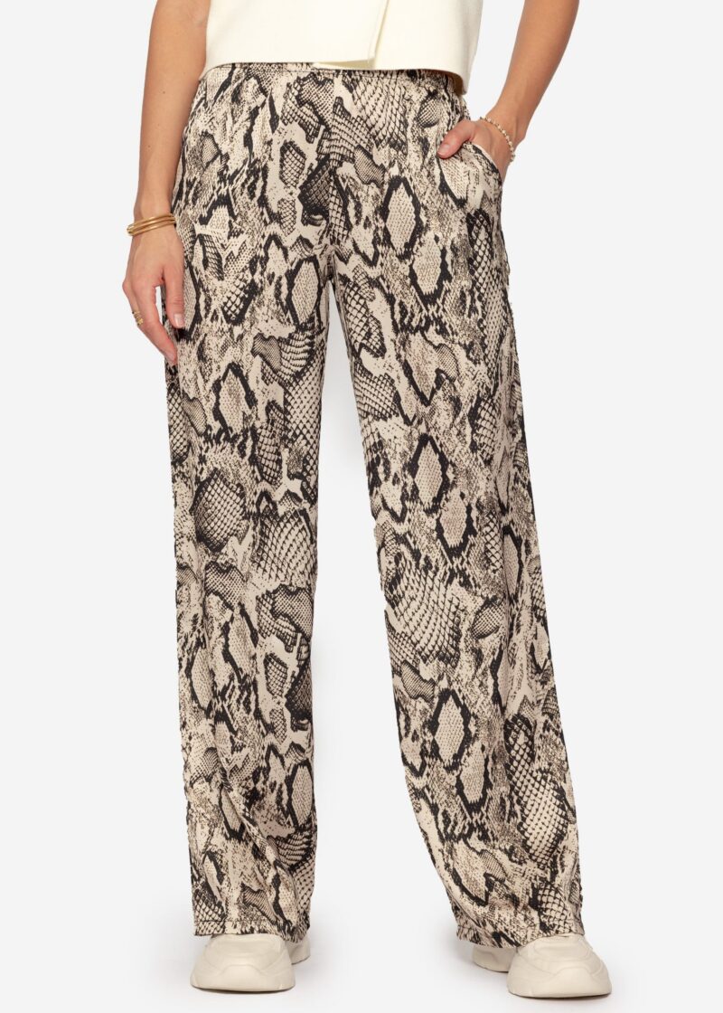 High-waist satin trousers for women with reptile print