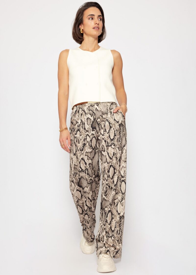 High-waist satin trousers for women with reptile print - Image 2