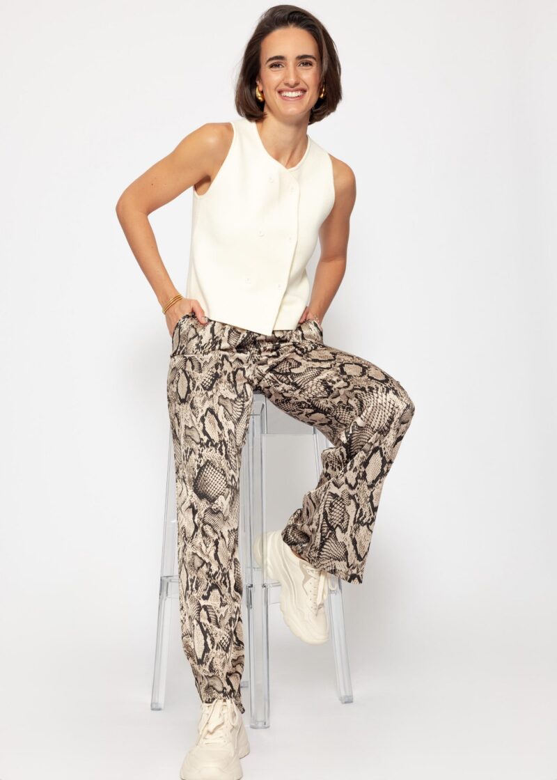 High-waist satin trousers for women with reptile print - Image 3