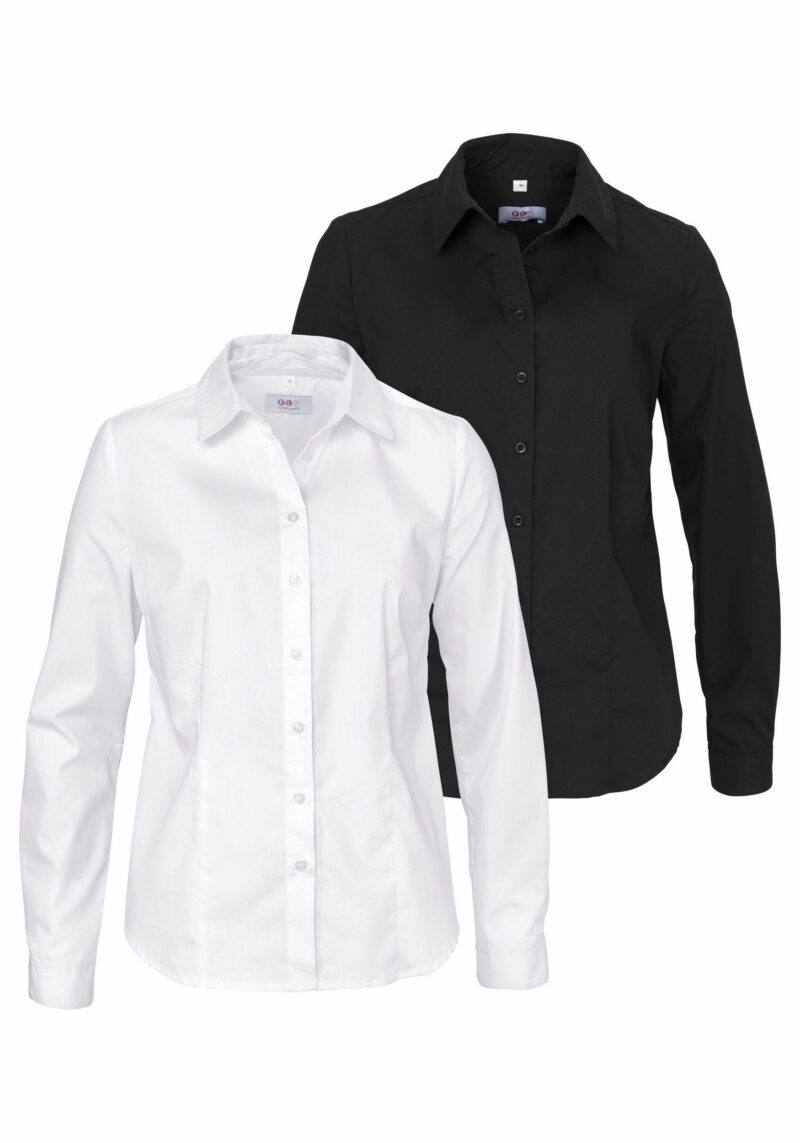 Long-sleeved blouse (pack, 2-pack) in shirt blouse style