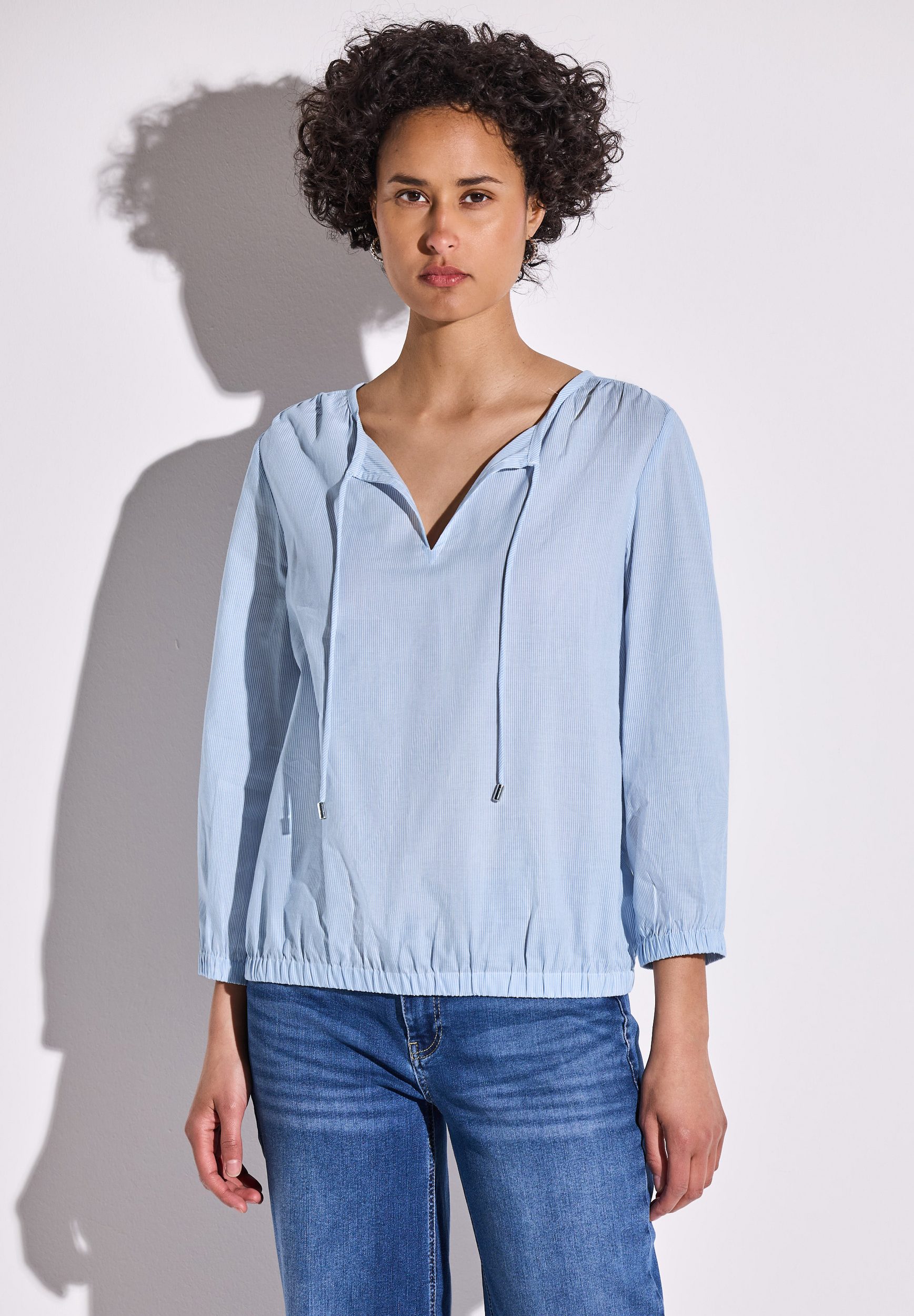 Shirt Blouse with slit neckline with cords