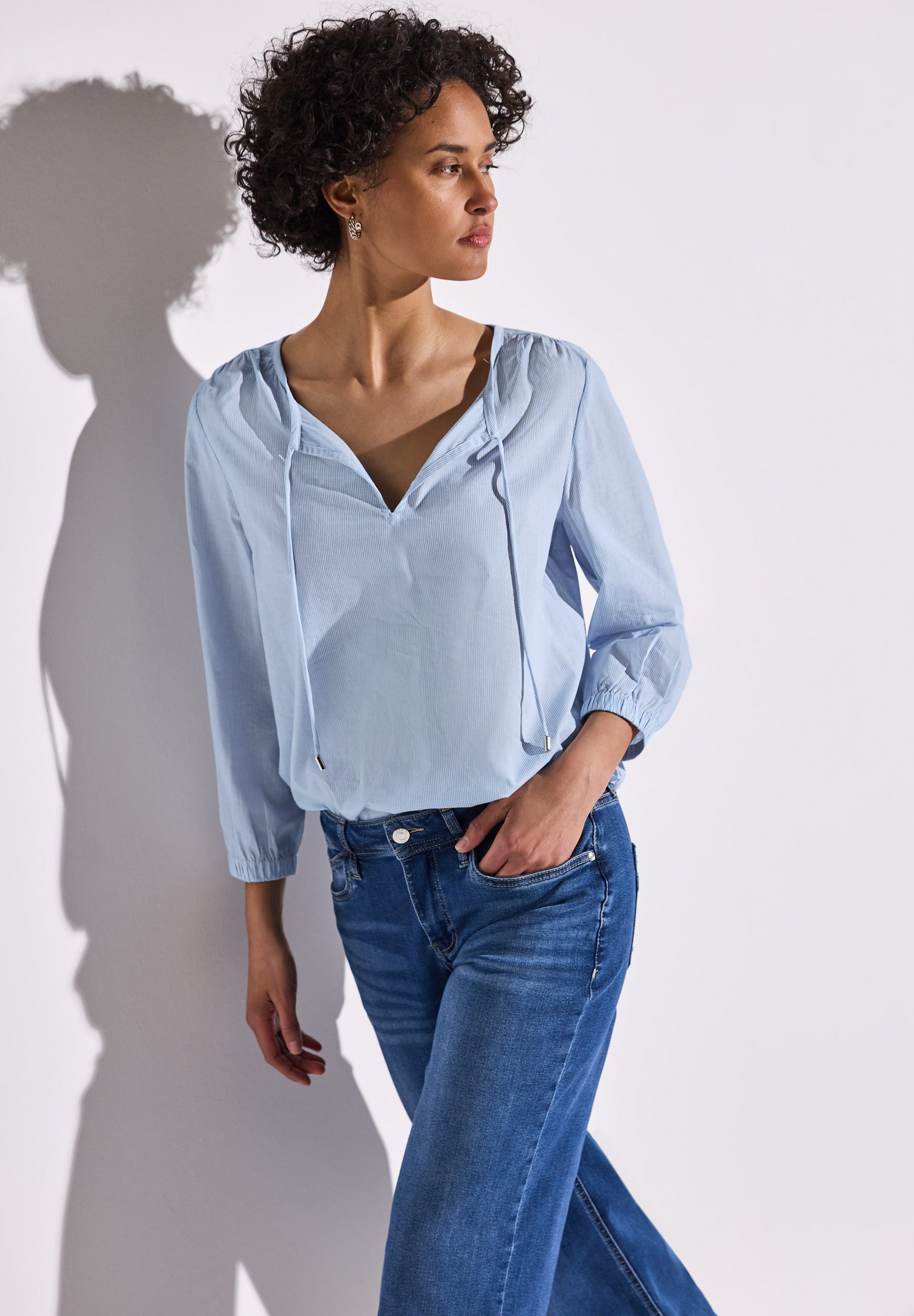 Shirt Blouse with slit neckline with cords - Image 2