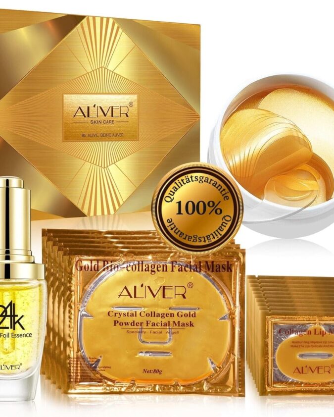 Facial Care Set Crystal Gold Face Mask Eye Pads Essence Serum Lip Mask 24K