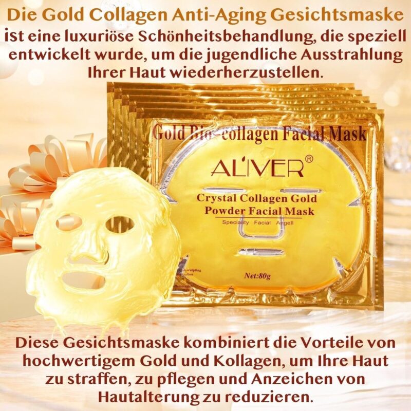 Facial Care Set Crystal Gold Face Mask Eye Pads Essence Serum Lip Mask 24K - Image 3