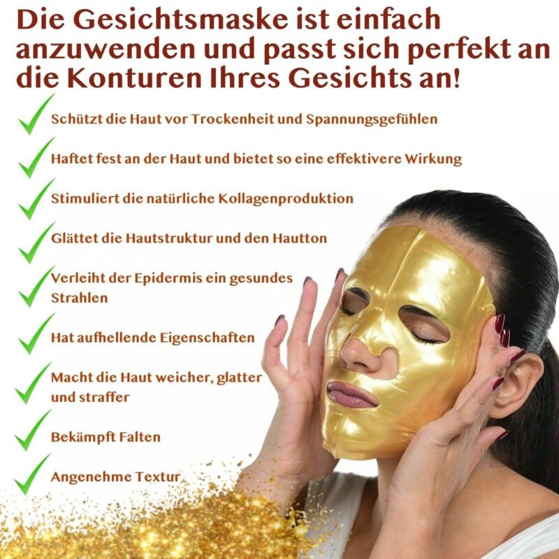 Facial Care Set Crystal Gold Face Mask Eye Pads Essence Serum Lip Mask 24K - Image 4