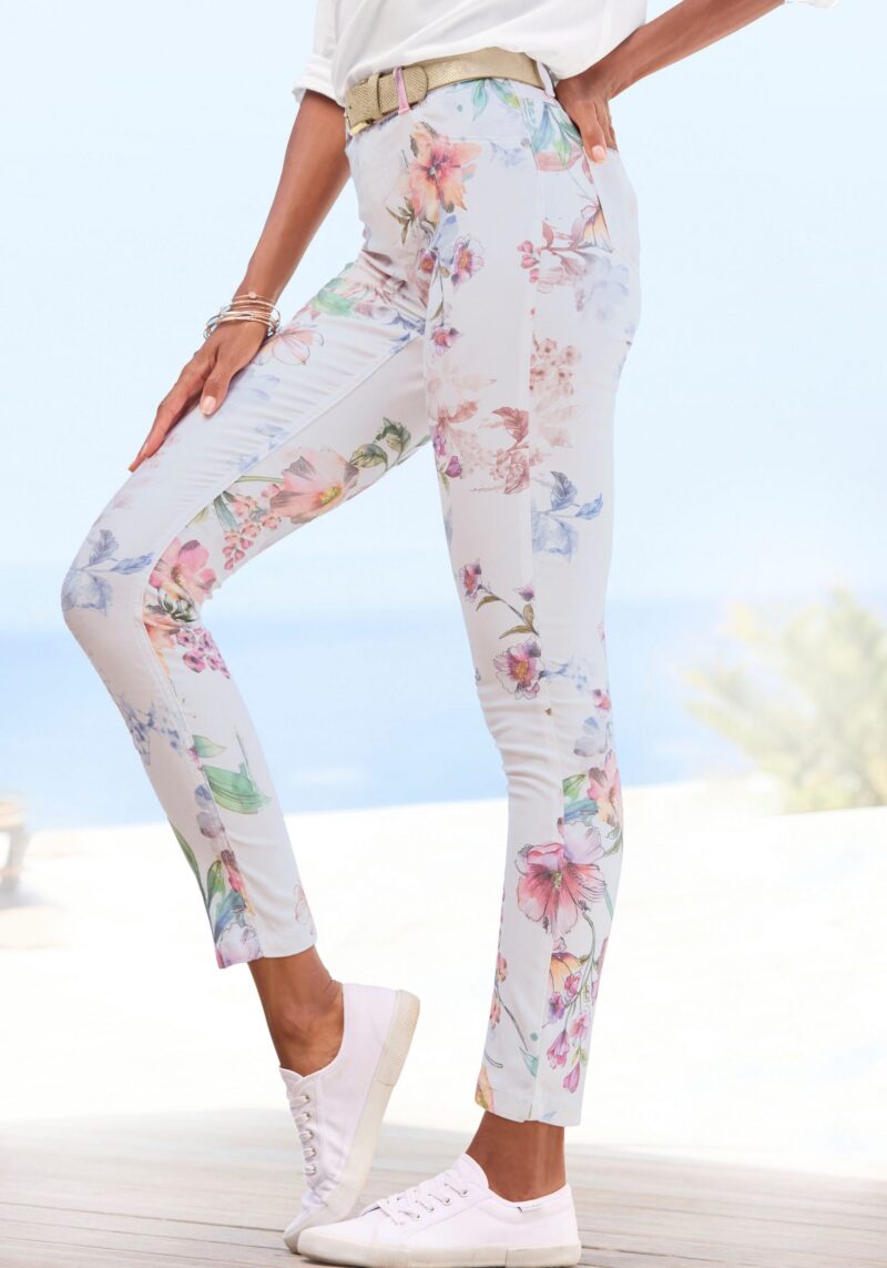 7/8 Jeggings with floral print, skinny jeans made of stretch cotton mix