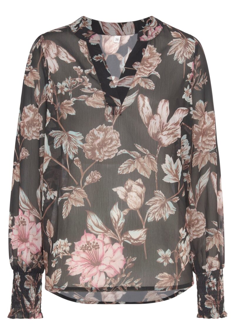 Chiffon Blouse with floral print and V-neck, women's blouse, elegant-chic - Image 2