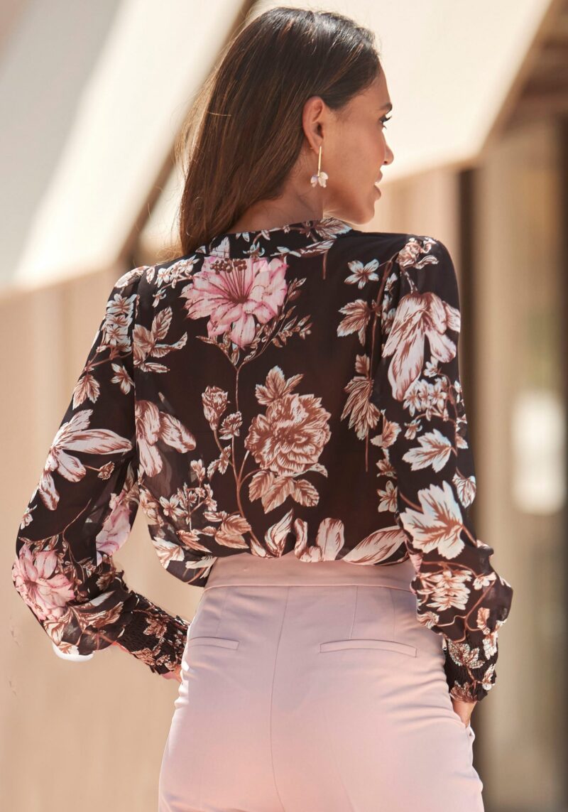 Chiffon Blouse with floral print and V-neck, women's blouse, elegant-chic - Image 3