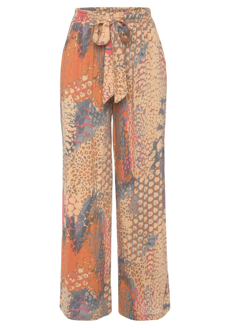 Palazzo Pants (with tie belt) with animal print and elastic waistband, pull-on trousers, fabric trousers - Image 2