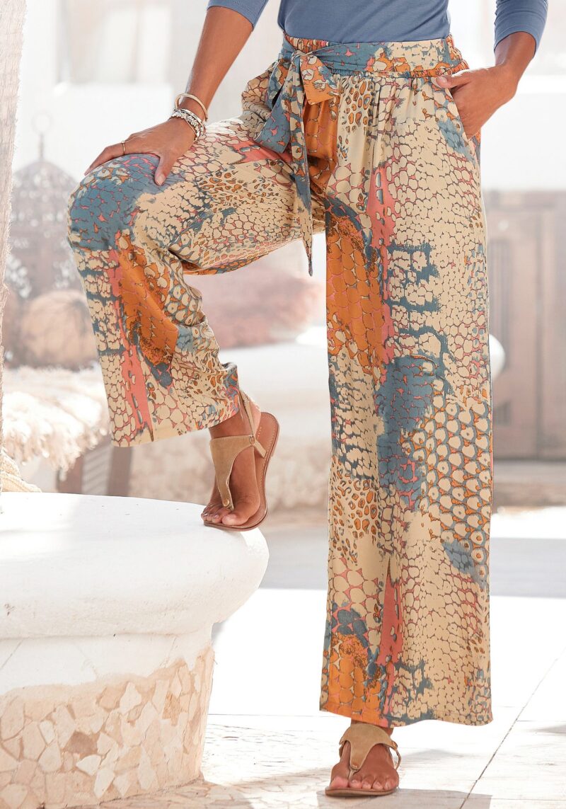 Palazzo Pants (with tie belt) with animal print and elastic waistband, pull-on trousers, fabric trousers - Image 8