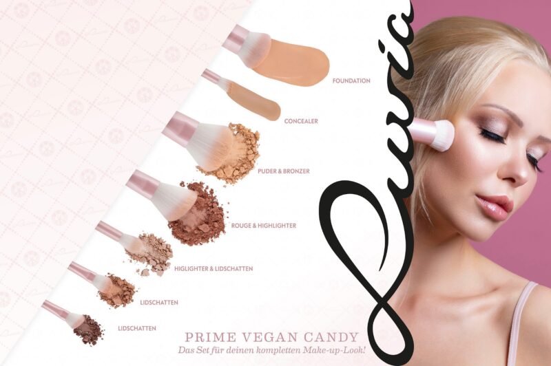 Prime Vegan Candy cosmetic brush set 10 pieces, with 7 brushes made of Nurai hair, sponge and cleaning mat, vegan. - Image 3