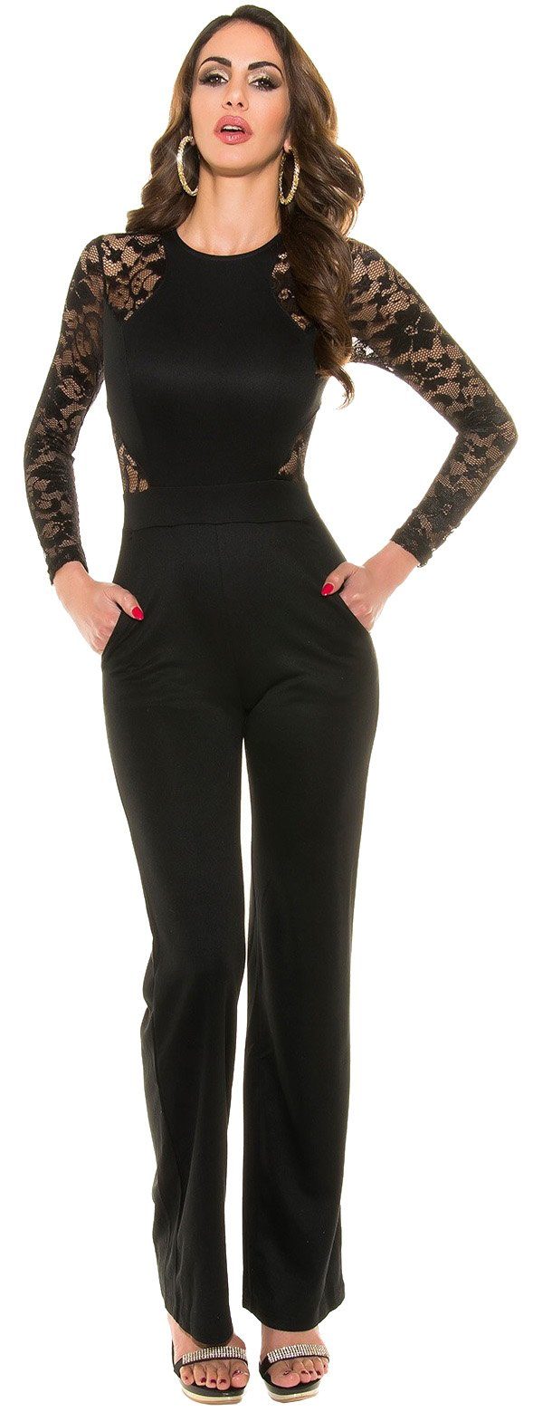 Overall long-sleeved jumpsuit with lace, evening wear business office pantsuit