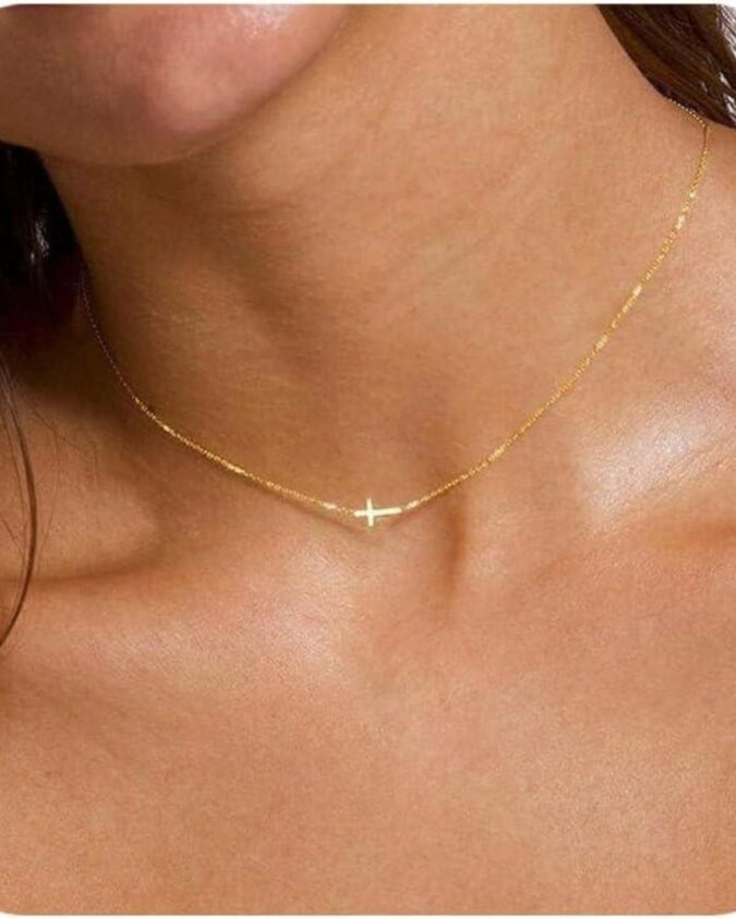 Chain and Pendant Set Golden Cross Chain Layered Necklace Women 14K Gold Plated