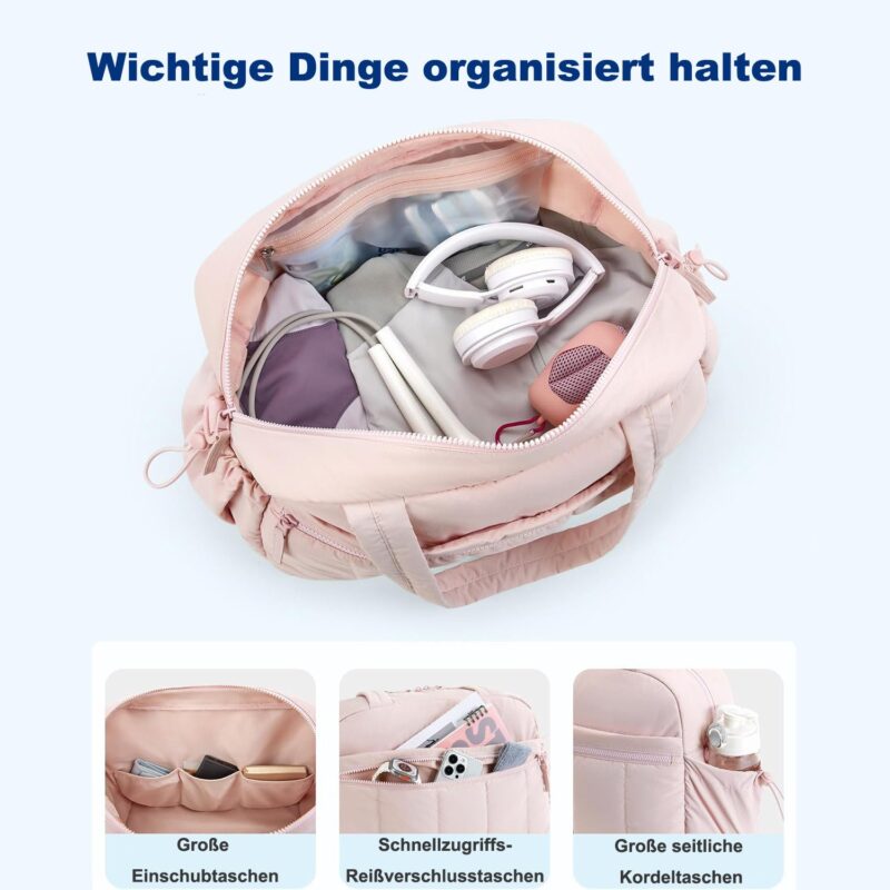 Travel bag women's sports bag, water-repellent weekender travel bag, hand luggage (1-piece), fitness bag with wet bag for swimming and sauna - Image 4