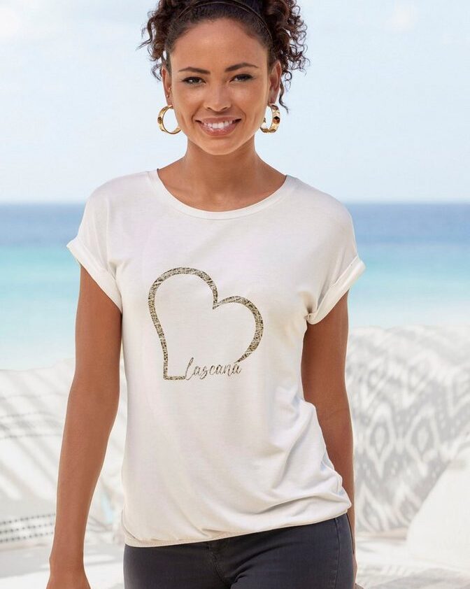 LASCANA short-sleeved shirt with Lascana heart print made of soft viscose stretch